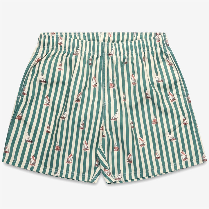 Off White Green Men's Nautical Swim Trunks with Quick-Dry Fabric 1