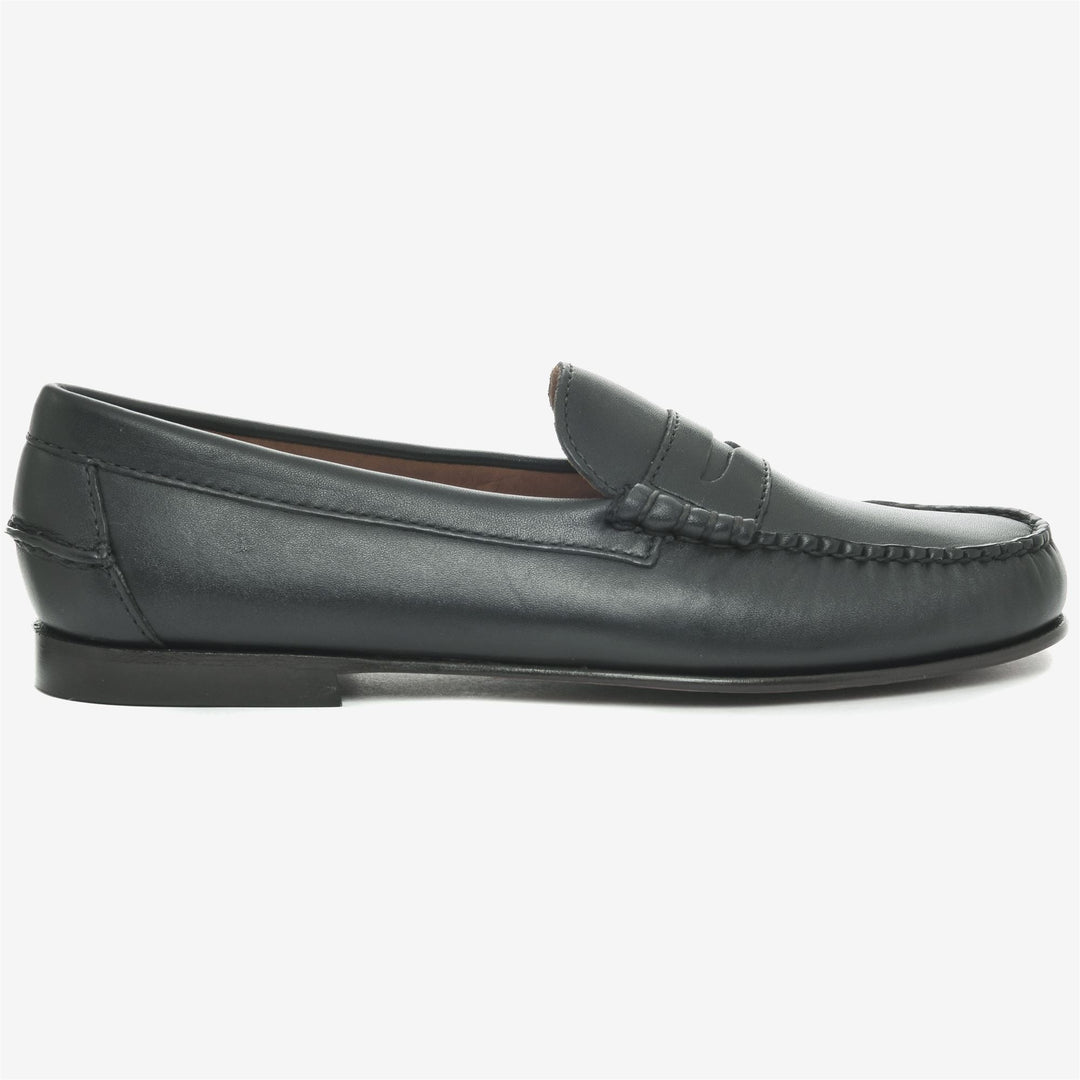 Mocassini da donna neri in pelle, modello slip-on, ideali per il tempo libero. 01