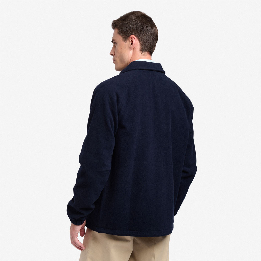 Veste en laine unisexe mi-longue bleu foncé inspirée du baseball main