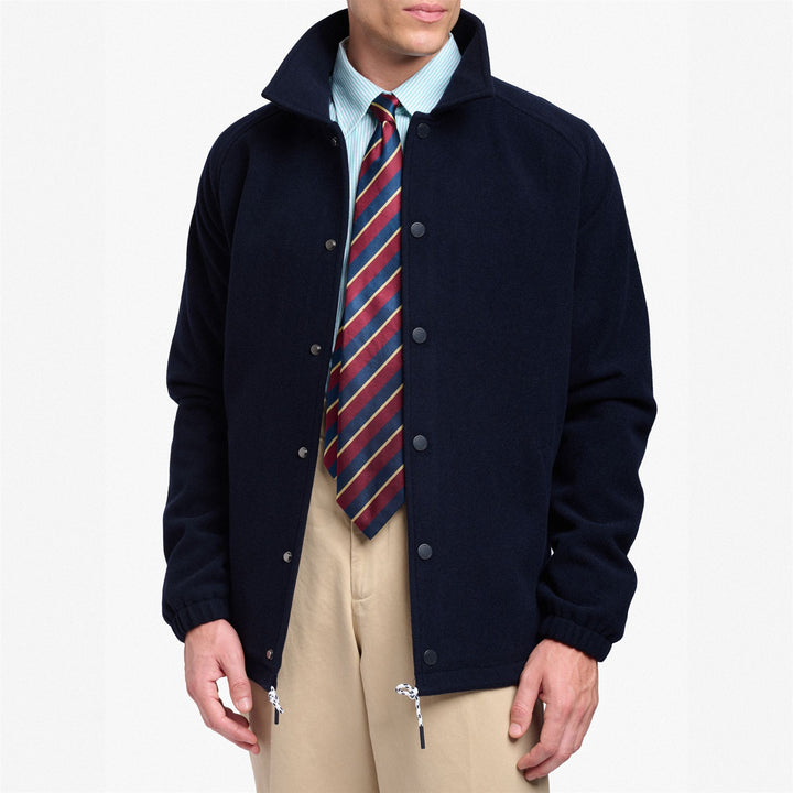 Veste en laine unisexe mi-longue bleu foncé inspirée du baseball 4