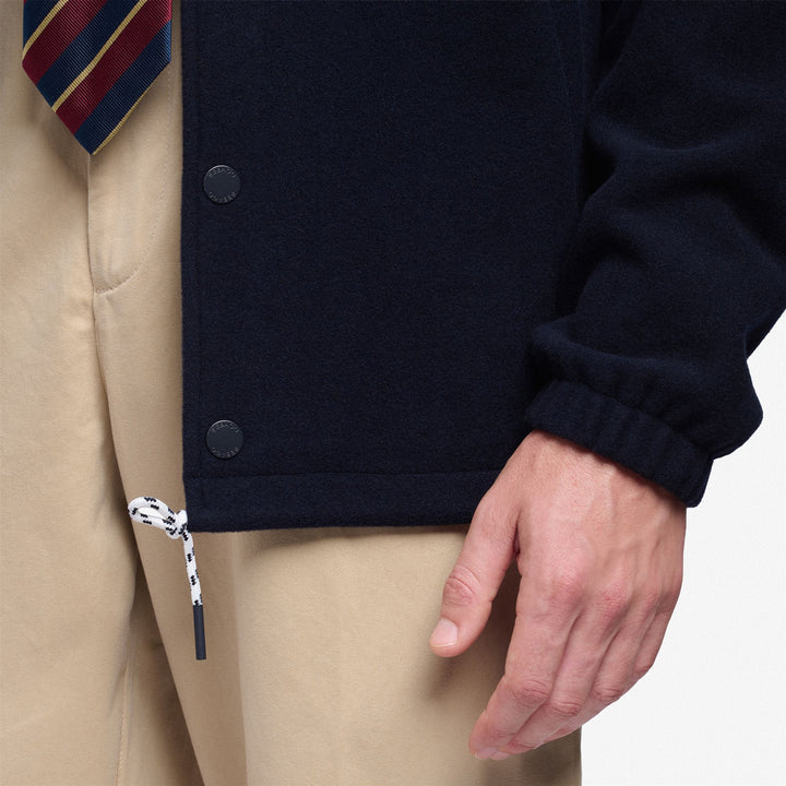 Veste en laine unisexe mi-longue bleu foncé inspirée du baseball 6