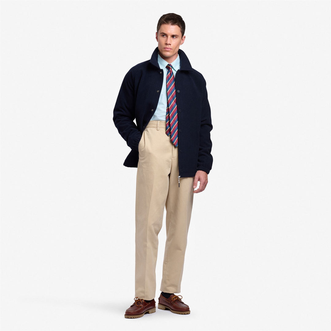 Veste en laine unisexe mi-longue bleu foncé inspirée du baseball main