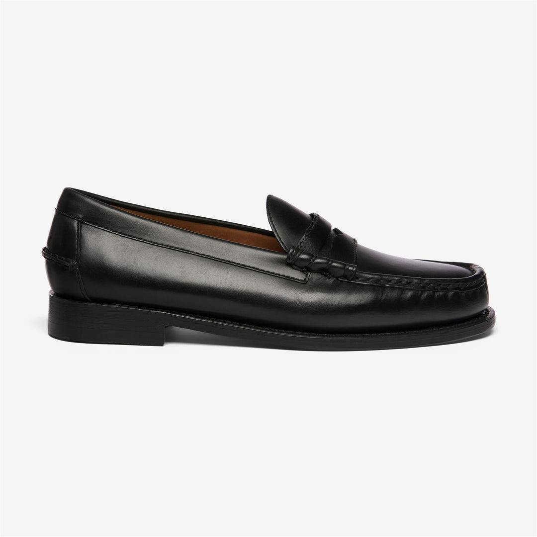 Mocassini da uomo in pelle nera con penny loafers 01