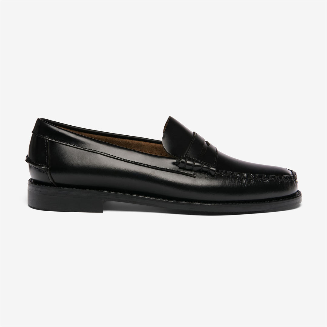 Mocasines negros de piel para hombre con tacón de goma. 01