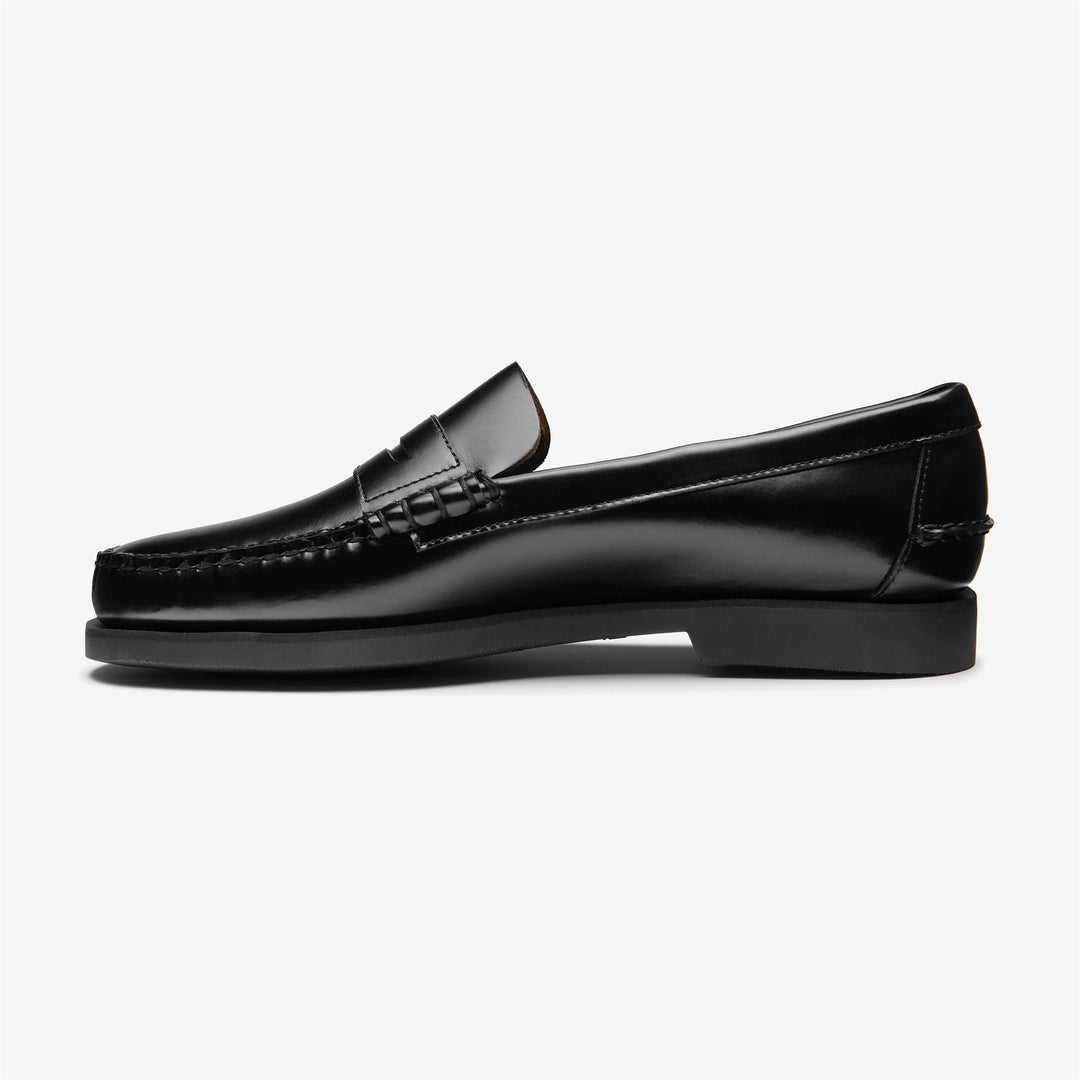 Black Men's Leather Moccasin Loafers with Foam Rubber Sole main