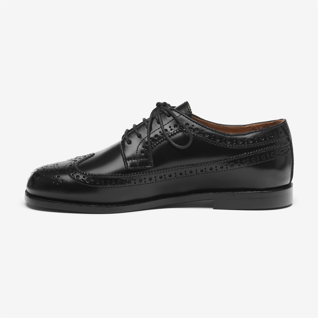 Scarpe Derby basse da donna nere in pelle pieno fiore con lacci. main