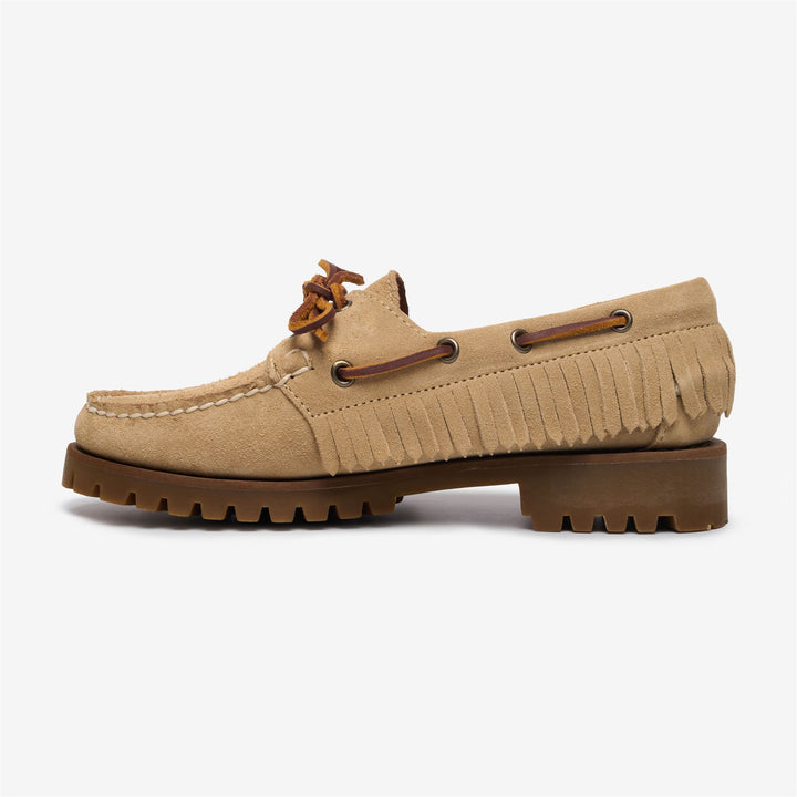Beige Women's Suede Moccasin with Fringe and Bead Detail 3