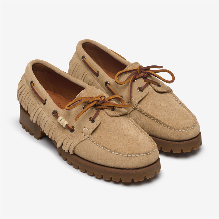 Beige Women's Suede Moccasin with Fringe and Bead Detail 2