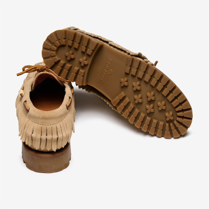 Beige Women's Suede Moccasin with Fringe and Bead Detail 4