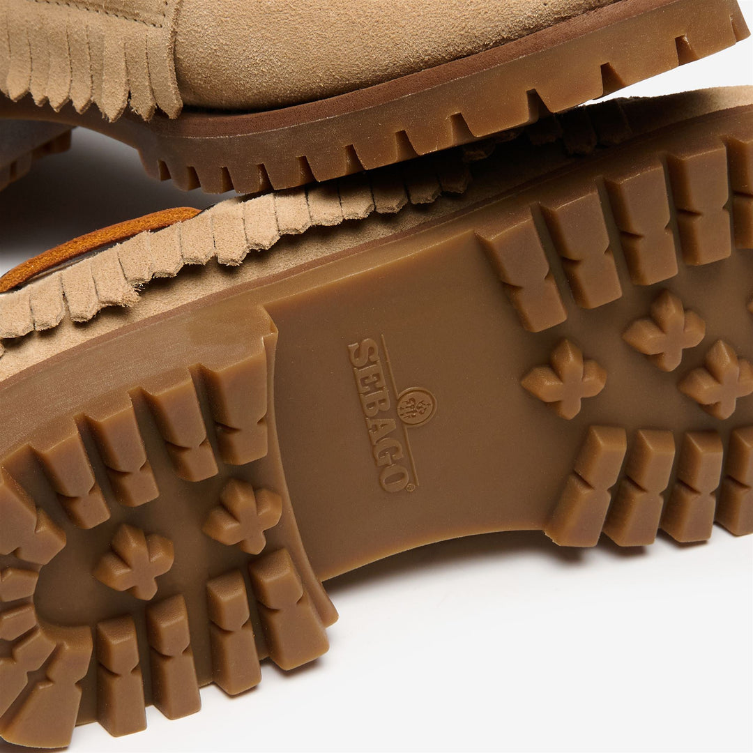 Beige Women's Suede Moccasin with Fringe and Bead Detail main
