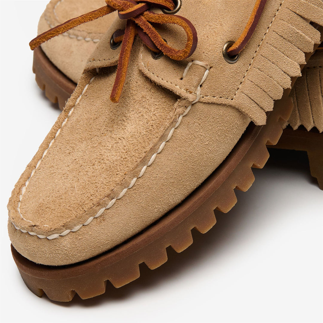 Beige Women's Suede Moccasin with Fringe and Bead Detail main