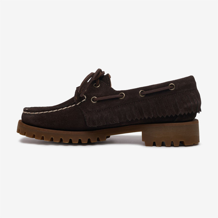 Mocassino da donna in pelle scamosciata marrone con frange e dettagli di perline 3