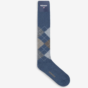 RHOMBUS L - Socks - Knee High Sock - Unisex - LT Blue-Natural-Beige-Grey