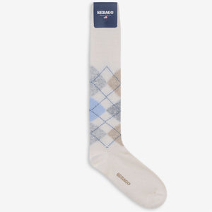 RHOMBUS L - Socks - Knee High Sock - Unisex - White Natural-Beige-LT Grey-Sky