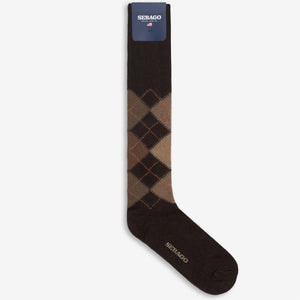 RHOMBUS L - Socks - Knee High Sock - Unisex - Brown-Beige