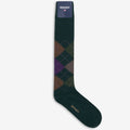 Socks_Unisex_RHOMBUS L_Knee High Sock_DK Green-Beige-Green-Violet - Commercial 1