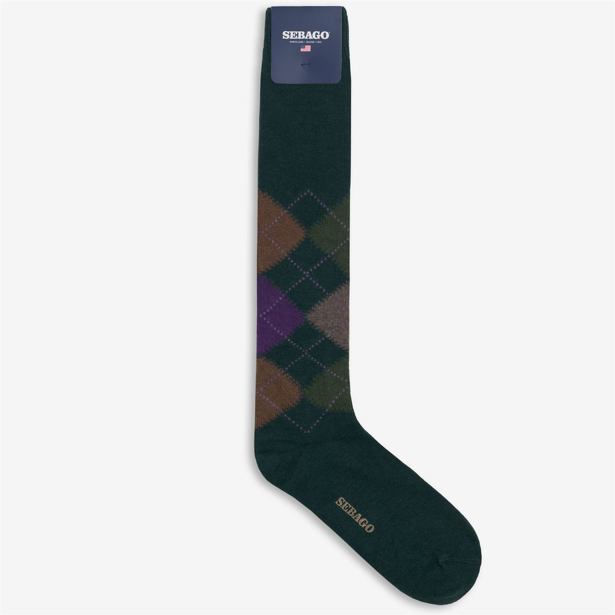 Socks_Unisex_RHOMBUS L_Knee High Sock_DK Green-Beige-Green-Violet - Commercial 1