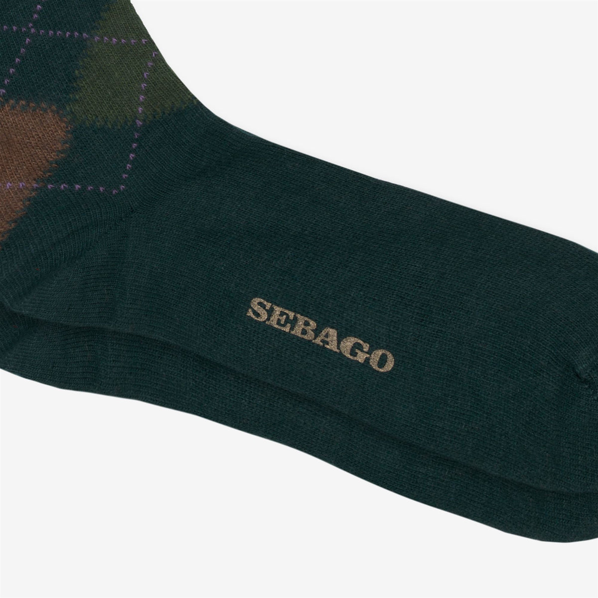 Socks_Unisex_RHOMBUS L_Knee High Sock_DK Green-Beige-Green-Violet - Commercial 2