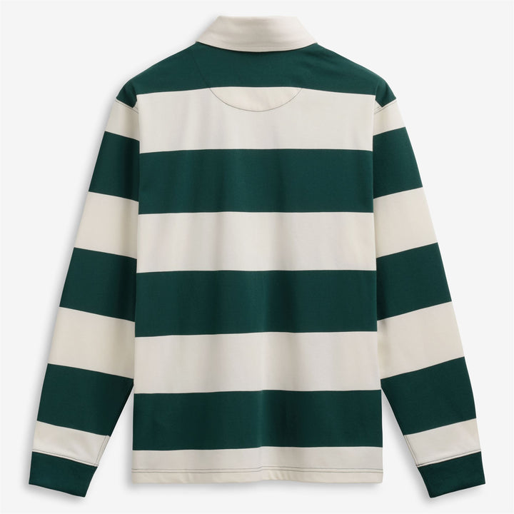 Polo unisex de manga larga blanco y verde con jersey de algodón a rayas 2