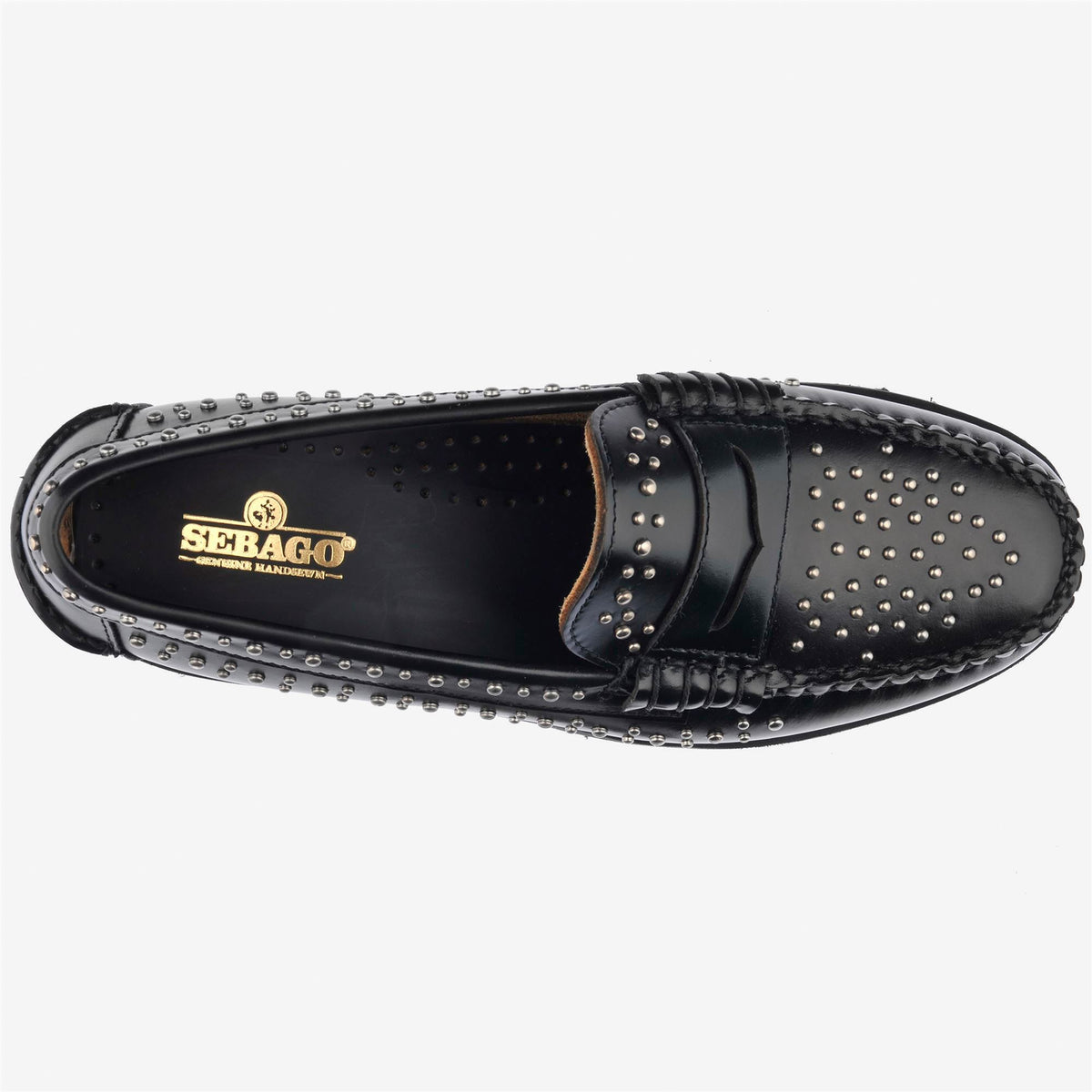 Mocasín con tachuelas de piel negro para mujer