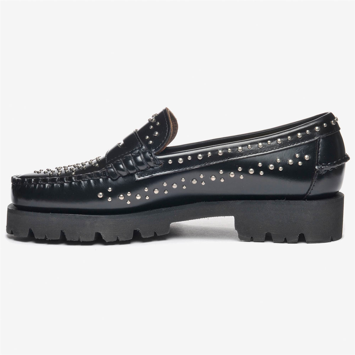 Mocasín con tachuelas de piel negro para mujer