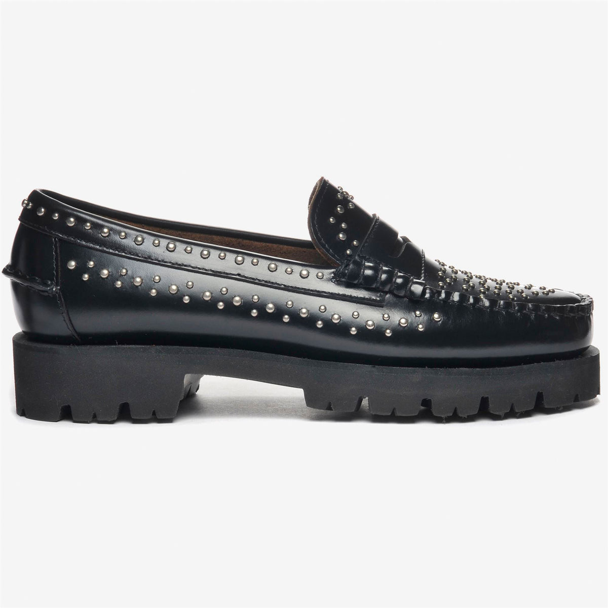 Mocasín con tachuelas de piel negro para mujer