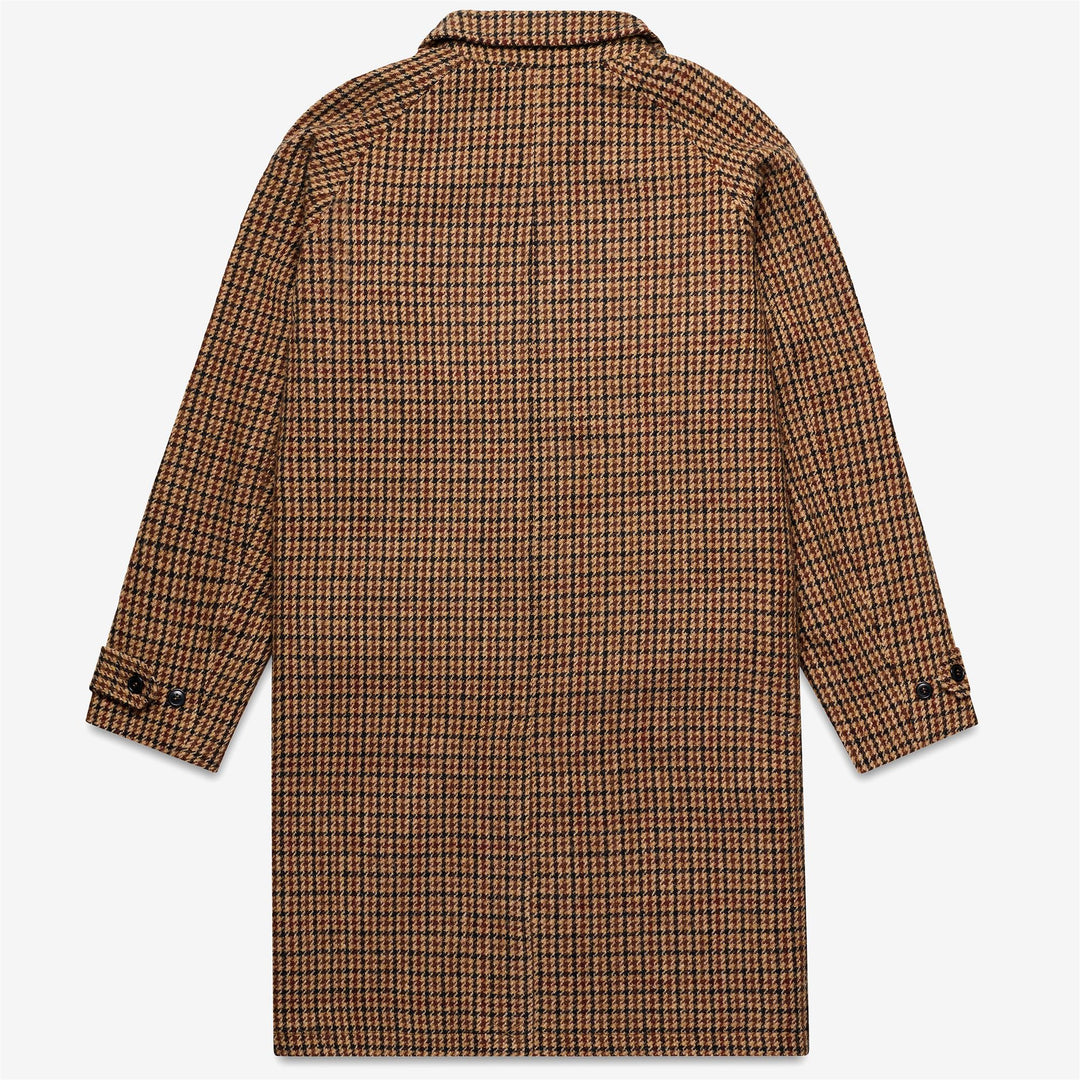 Beige brown Unisex Long Wool Jacket with Houndstooth Weave main