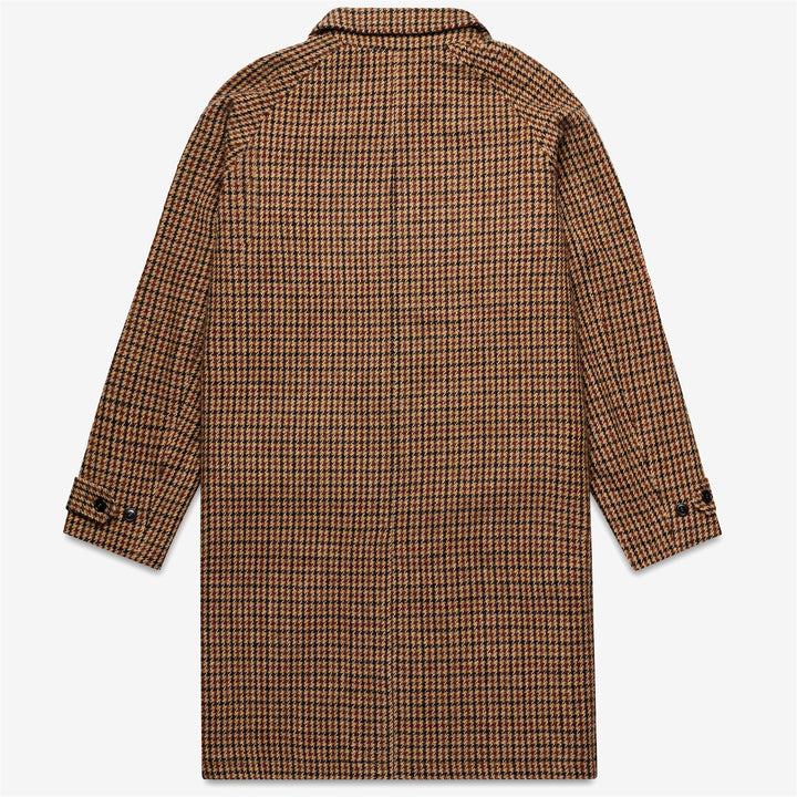 Beige brown Unisex Long Wool Jacket with Houndstooth Weave 2