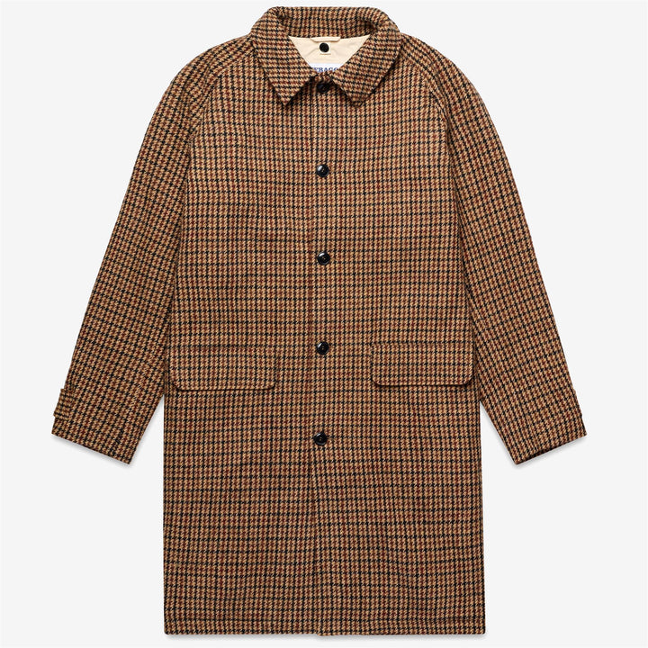 Beige brown Unisex Long Wool Jacket with Houndstooth Weave 1