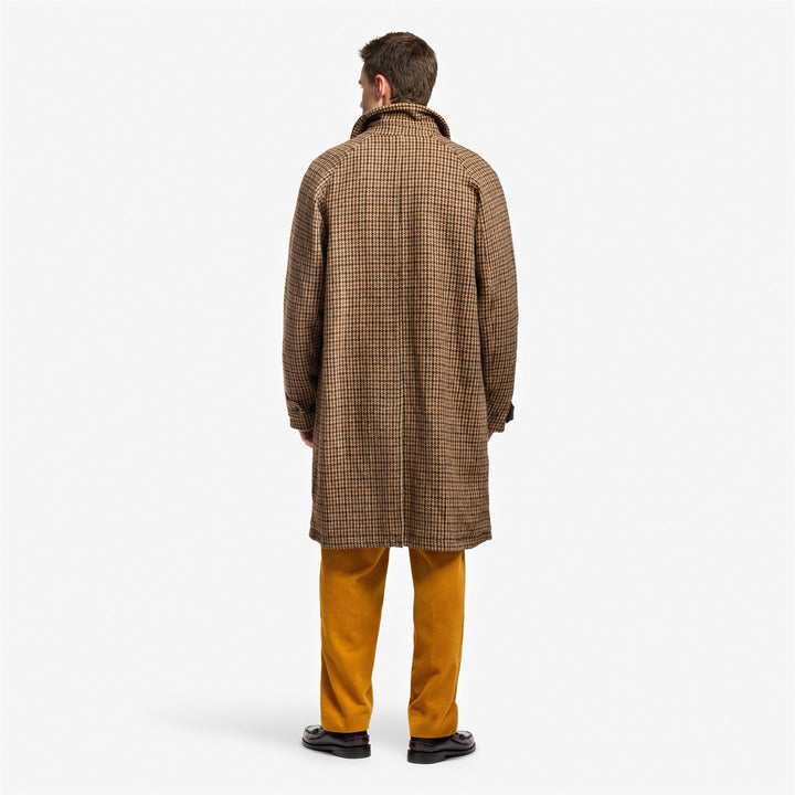 Beige brown Unisex Long Wool Jacket with Houndstooth Weave 4