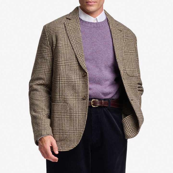 Beige brown Unisex Wool Blazer Jacket with Prince of Wales Pattern 3