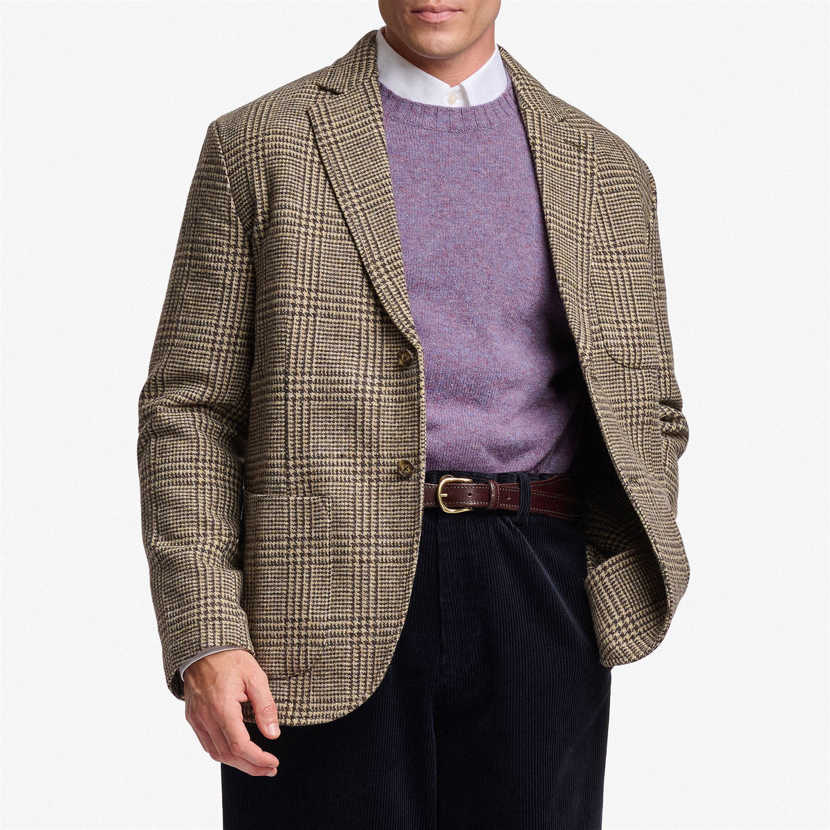 Beige Unisex Wool Prince Of Wales Pattern Blazer