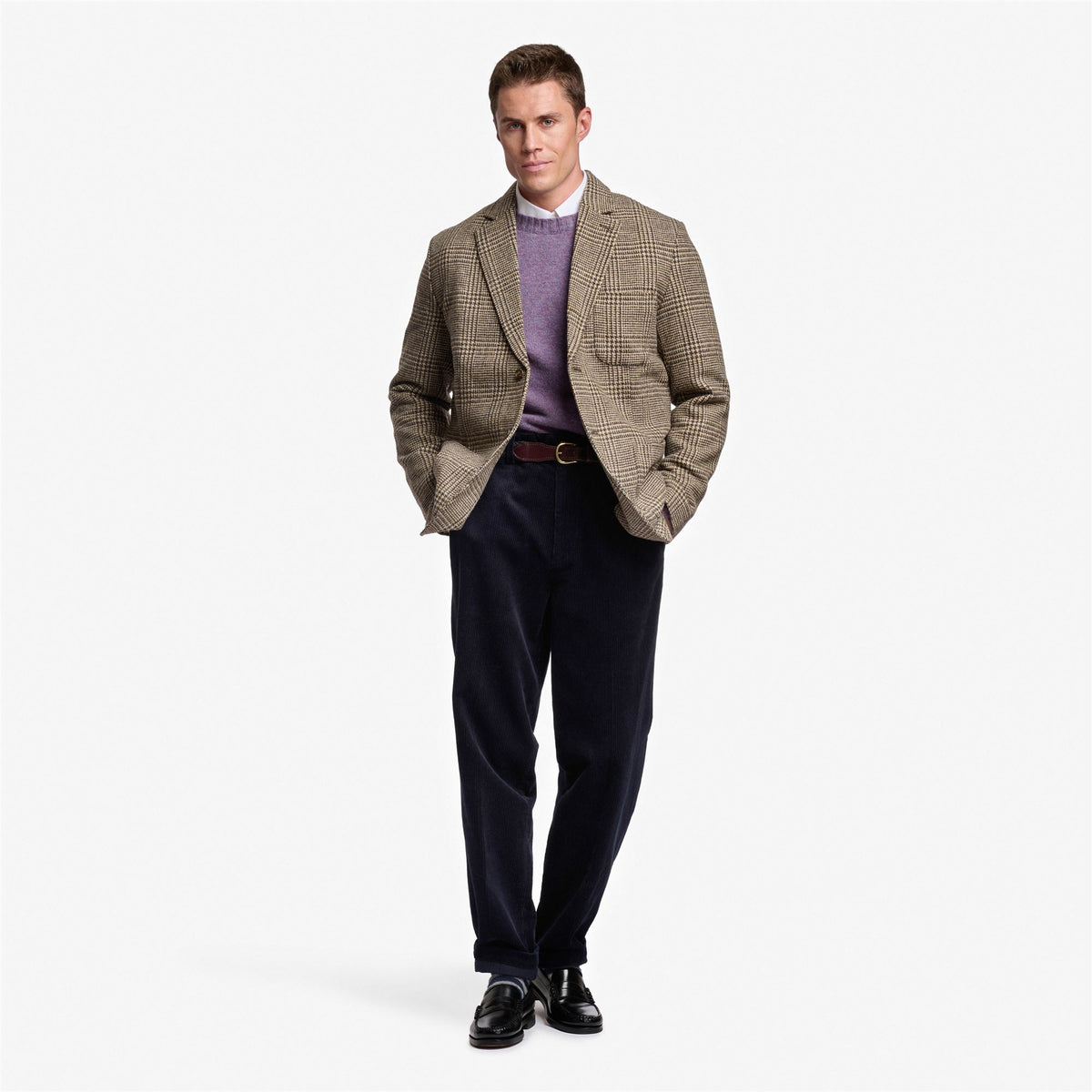 Beige Unisex Wool Prince Of Wales Pattern Blazer