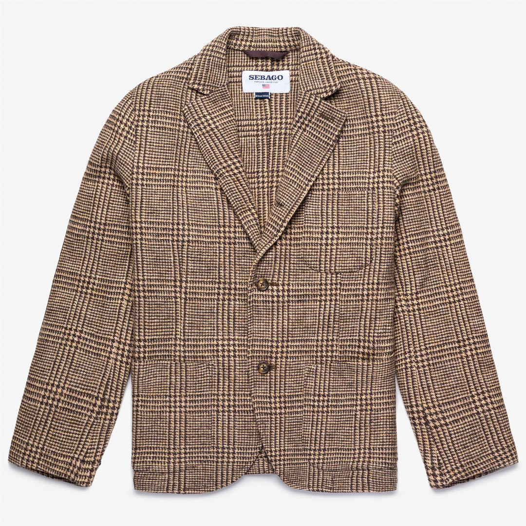 Chaqueta blazer unisex de lana marrón beige con estampado Príncipe de Gales 01
