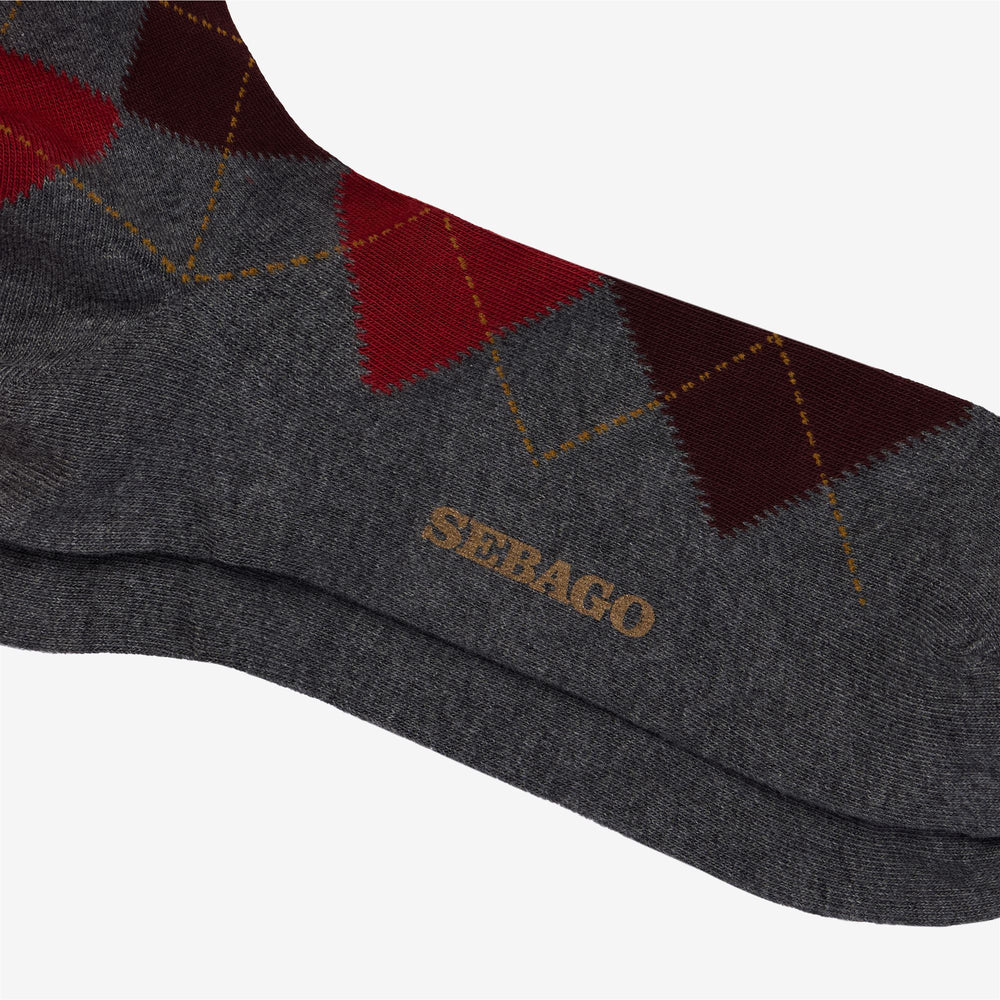 Grey Bordeaux Unisex Leisure Quarter High Socks with Rhombus Pattern 02