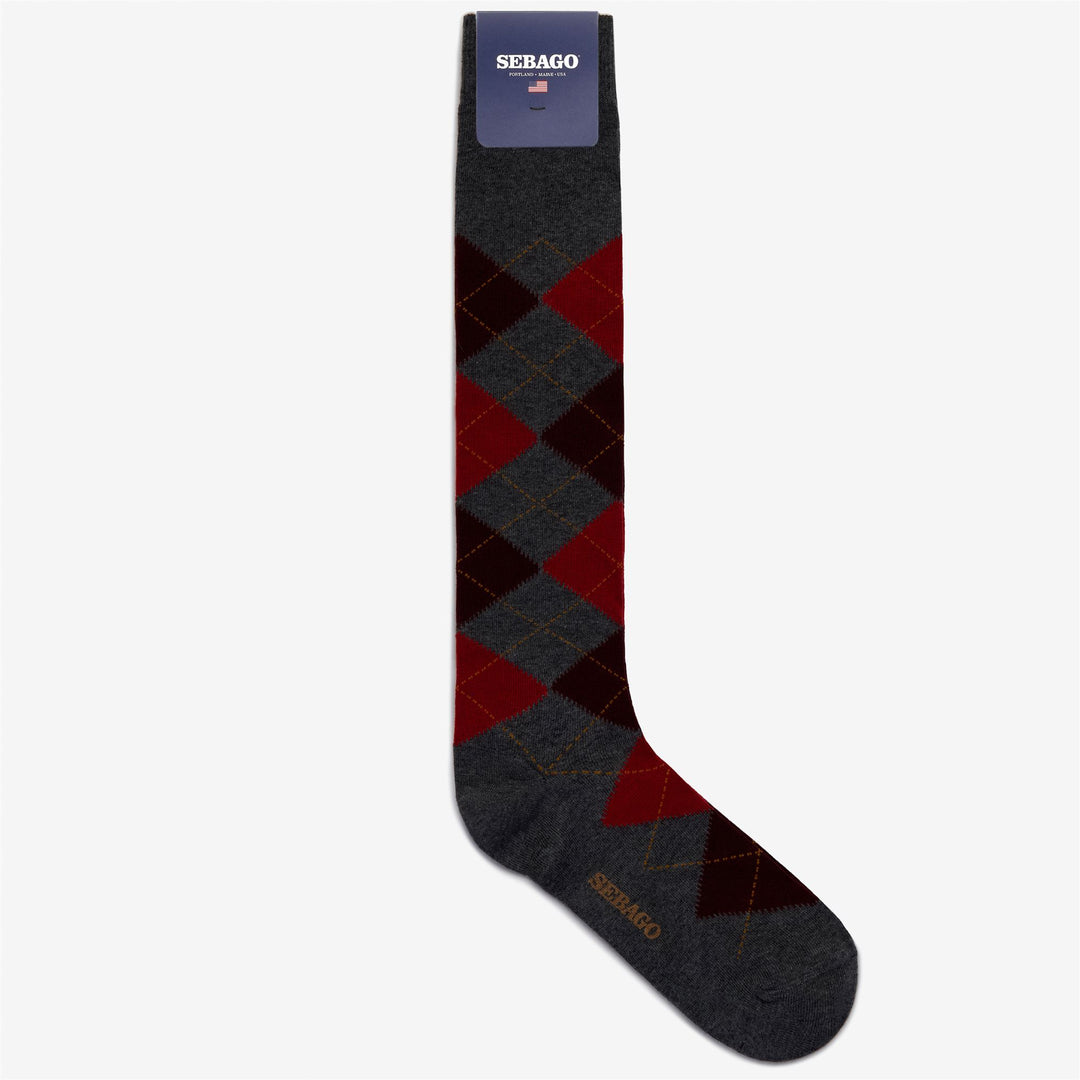 Grey Bordeaux Unisex Leisure Quarter High Socks with Rhombus Pattern 01