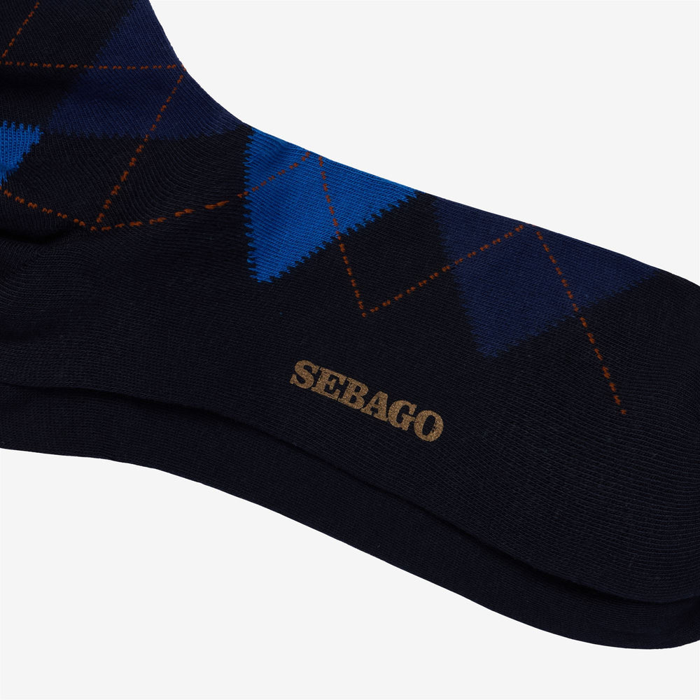 Navy Blue Unisex Quarter High Leisure Socks with Rhombus Pattern 02