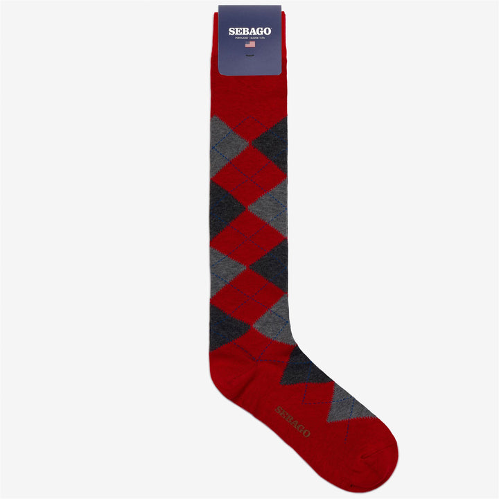 Chaussettes montantes unisexes grises et rouges à motif losange 1