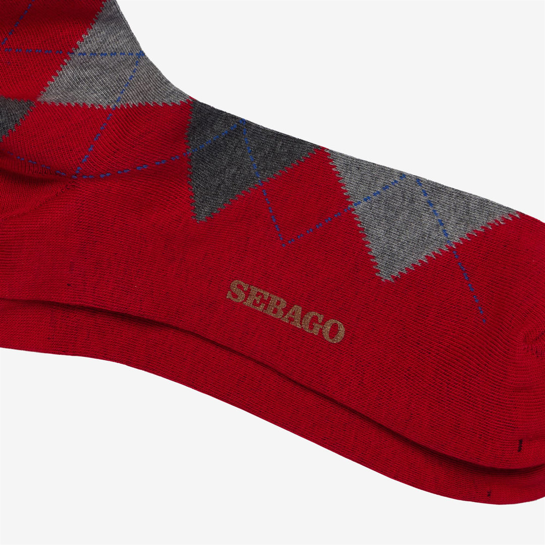 Chaussettes montantes unisexes grises et rouges à motif losange main