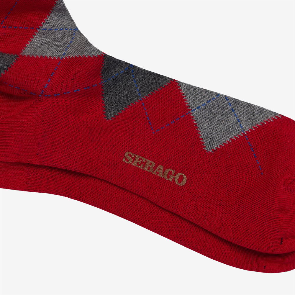 Grey Red Unisex Leisure Quarter High Socks with Rhombus Pattern 02