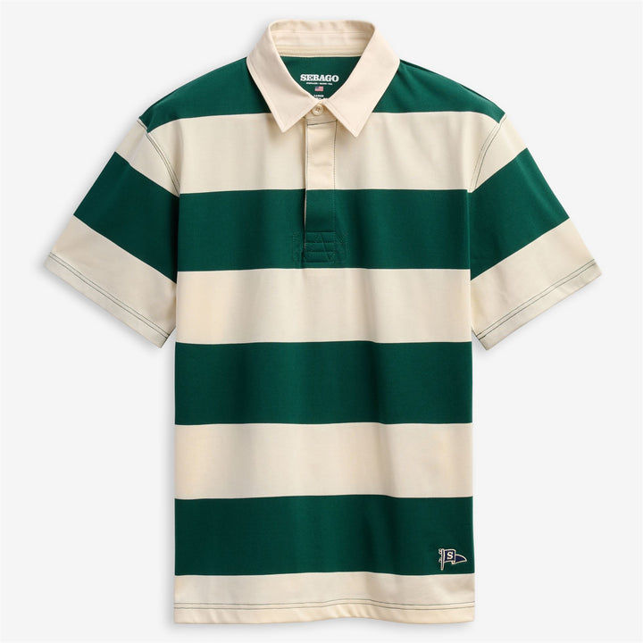 Polo unisex de algodón a rayas blanco y verde 1
