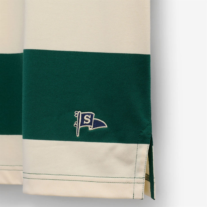 Polo unisex de algodón a rayas blanco y verde 3