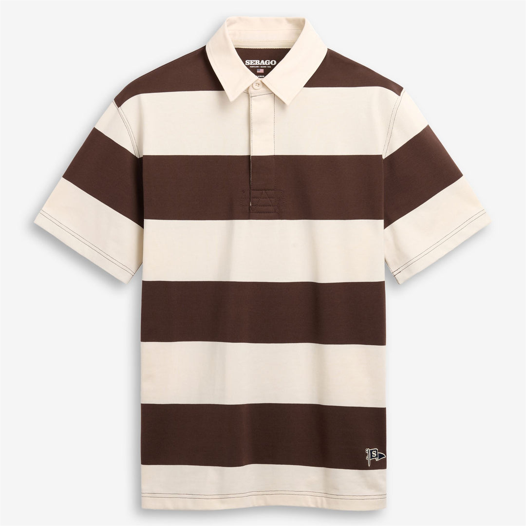 White Brown Unisex Classic Striped Cotton Polo Shirt 01
