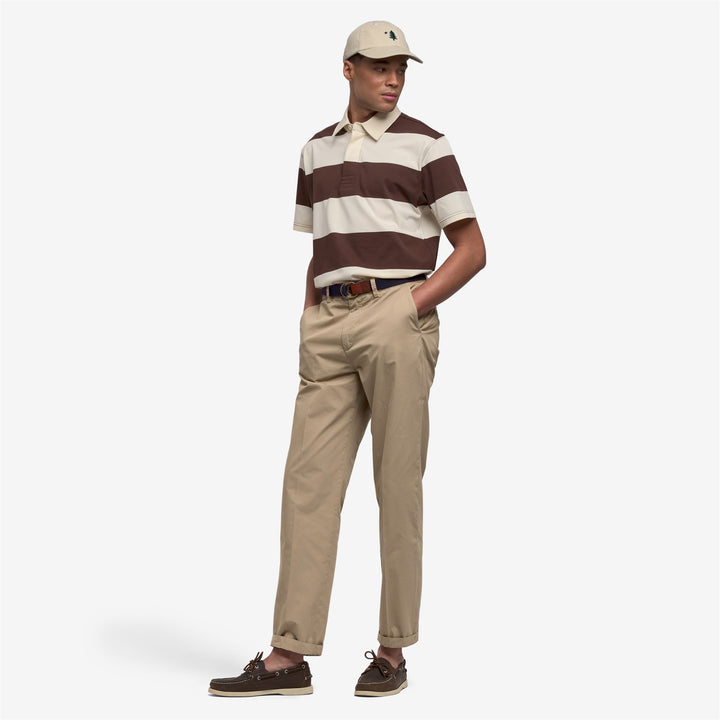 White Brown Unisex Classic Striped Cotton Polo Shirt 6