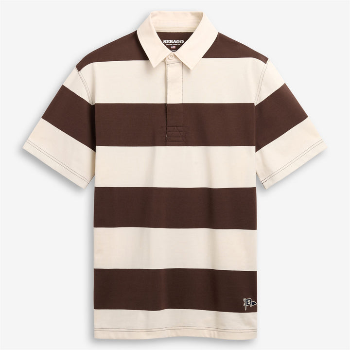 Polo unisex classica a righe in cotone bianco marrone 1