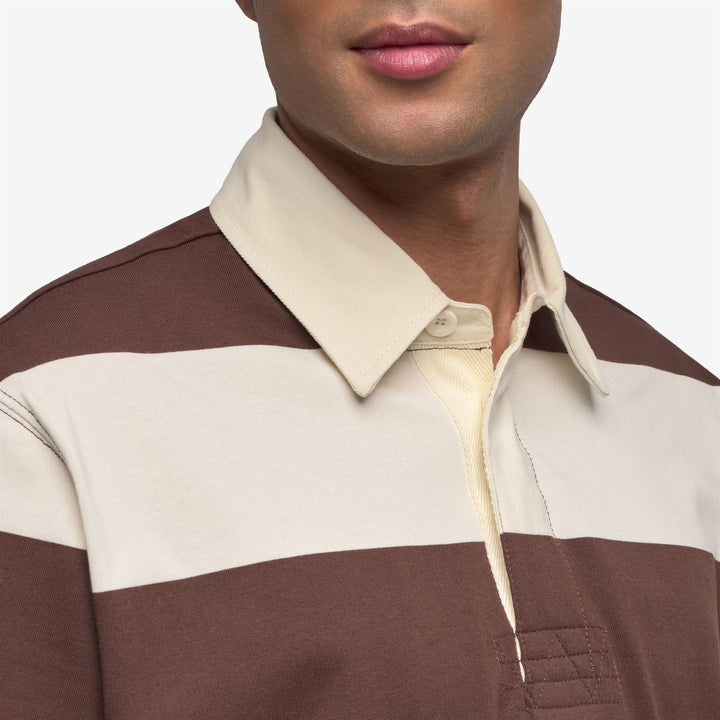 Polo unisex classica a righe in cotone bianco marrone 6