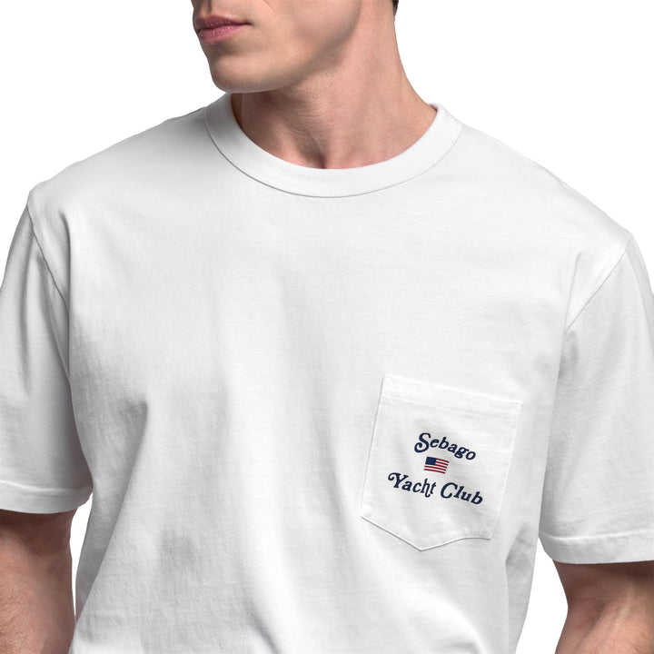 Camiseta de yate blanca para hombre con bolsillo y logotipo 5