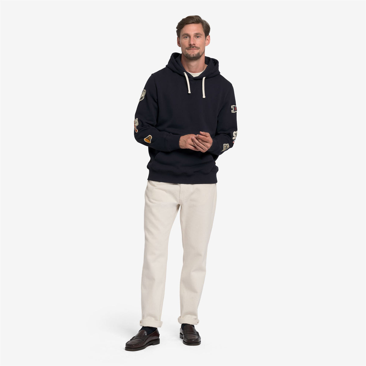 Felpa con cappuccio in cotone garzato blu unisex
