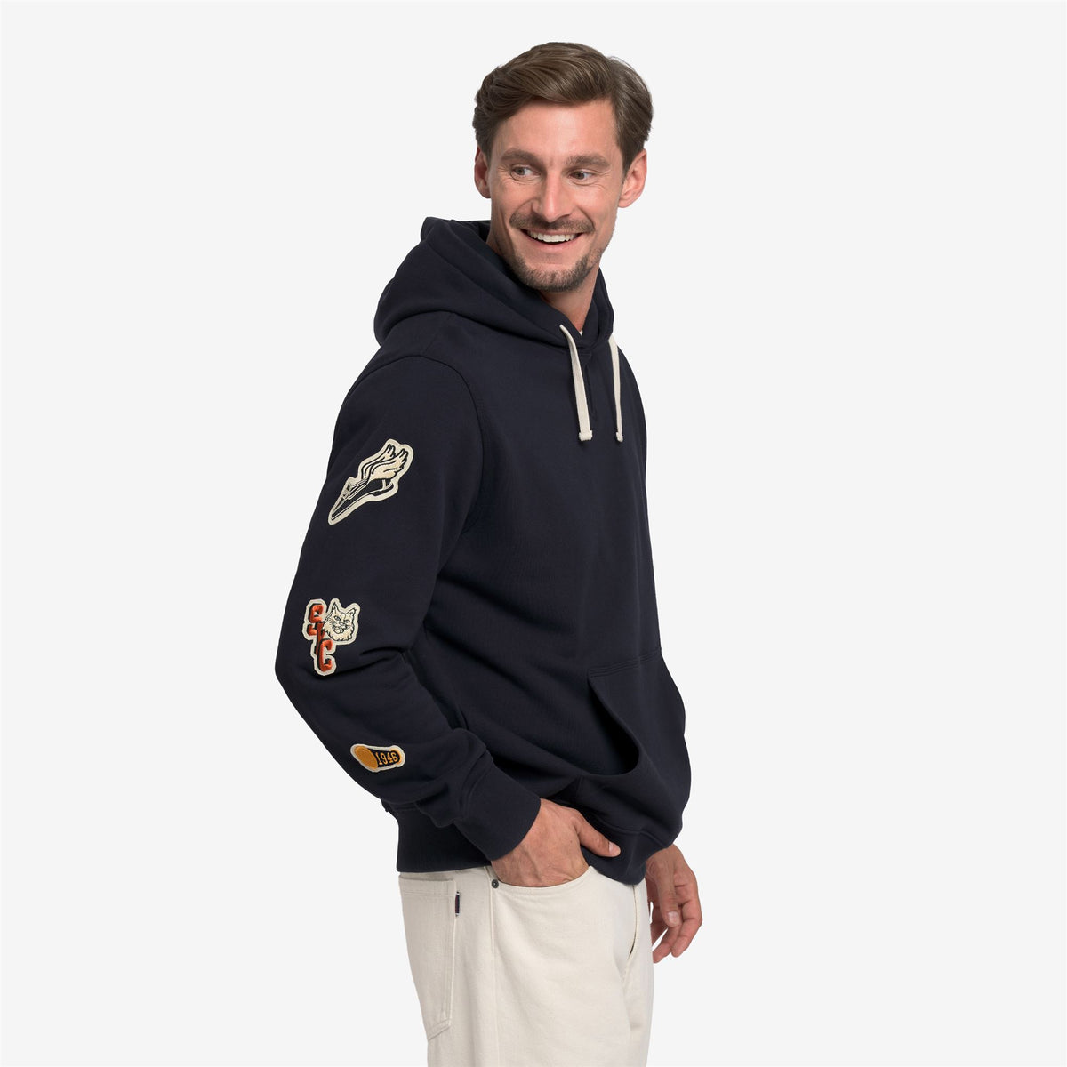 Felpa con cappuccio in cotone garzato blu unisex