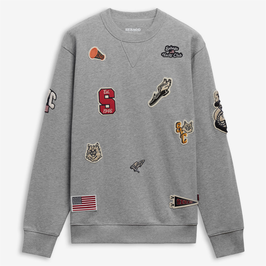 Grey Unisex Bowknot Crewneck Fleece Sweatshirt with Patches 01